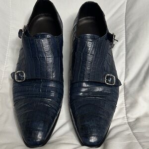 Philipp Plein Dark Blue Crocodile Pattern Oxfords